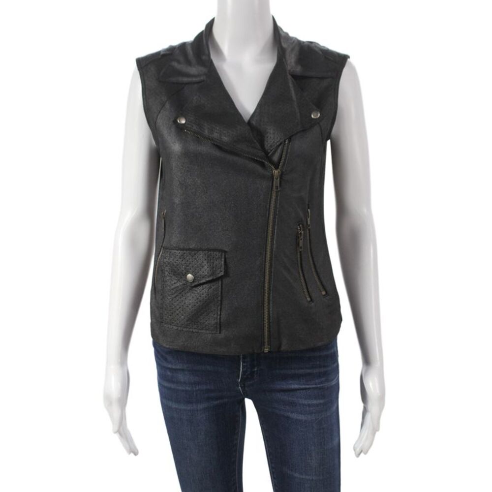 Georgie Women Biker Motorcycle Vest Black Snap Polyester Spandex Size S